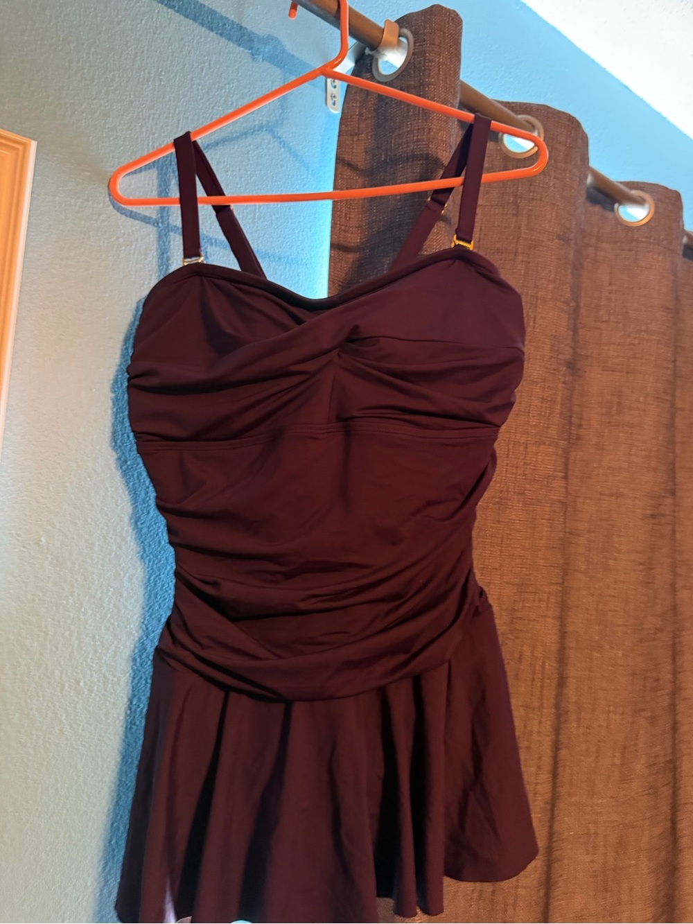 Lauren Ralph Lauren Plum Burgundy Ruched Twist-Front Swimdress 1 piece Swimsuit
